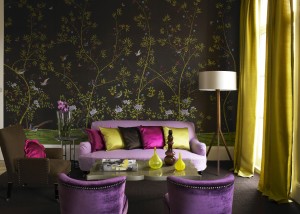 floral wallpaper with green and purple