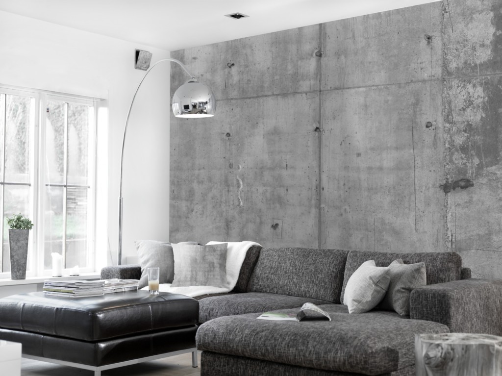 Interior decorating with concrete wallpaper