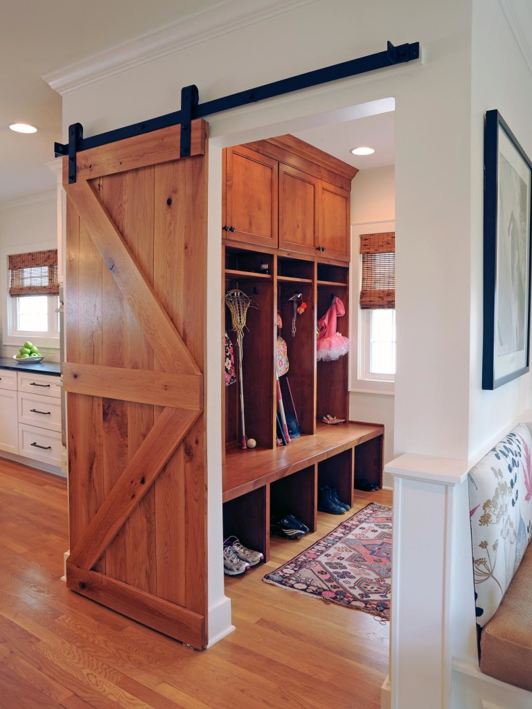 mudroom with barn door