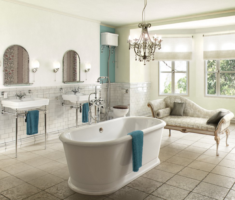 traditional bathroom design with contemporary tub