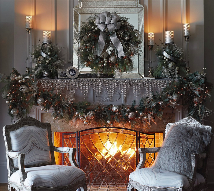 Holiday interior decorating with gray