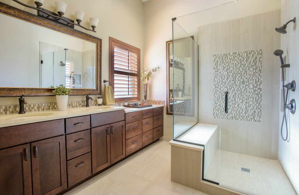 Remodeling contractor bath herringbone seapointe