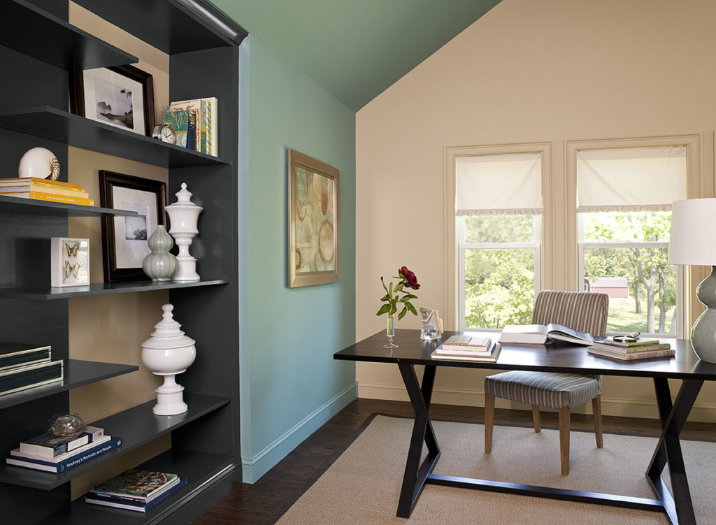 Home office interior decorating accent color