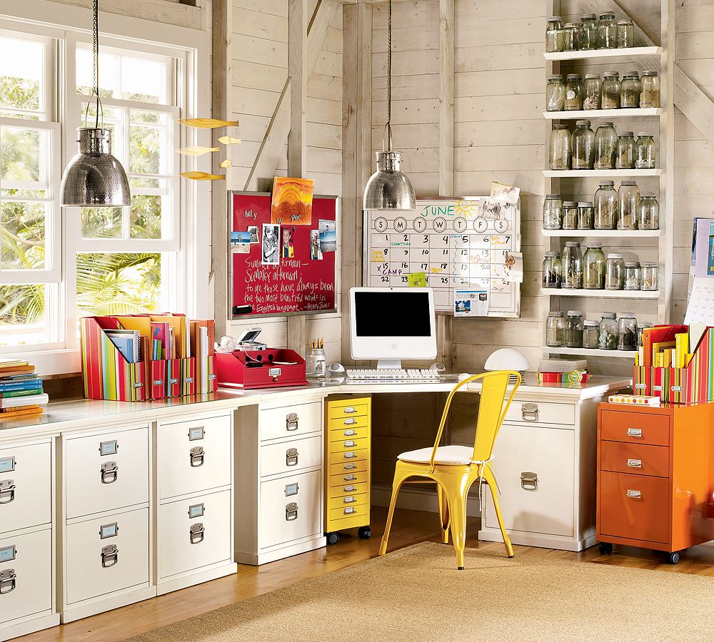 Home office interior decorating with bright colors