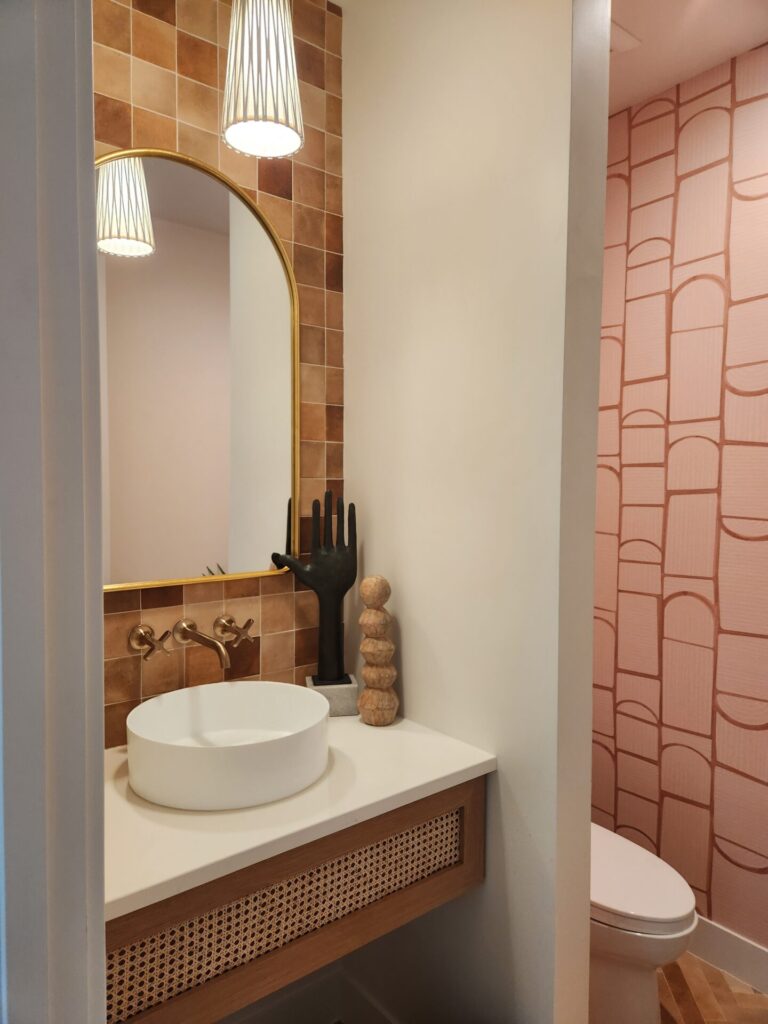 Santa Barbara style powder bathroom design