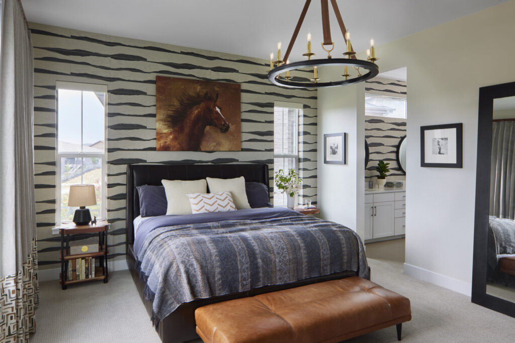 Masculine Bedroom Design with Wallpaper, Denver Designer