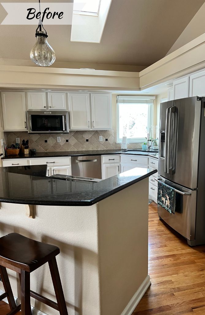 Westminster, golf-community, kitchen before renovation, awkward raised-bar, island with no range ventilation, kitchen remodel 