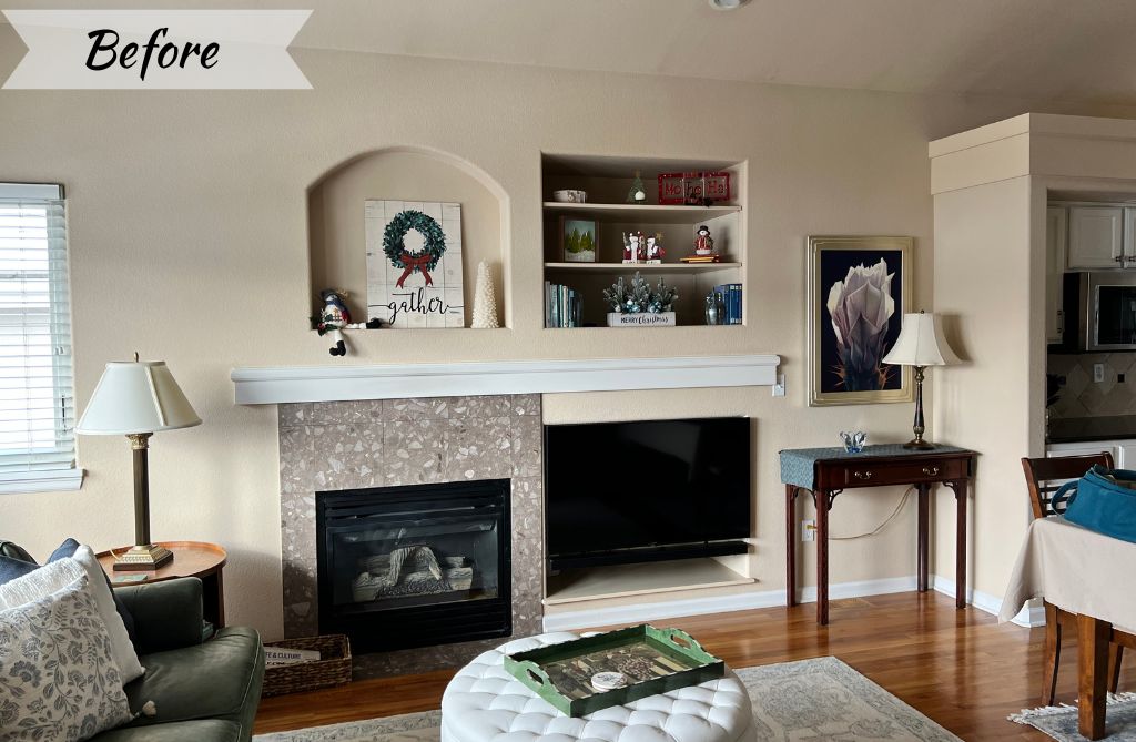 Westminster, golf-community, outdated design, before renovation, full service interior design, hire an interior designer, living room remodel